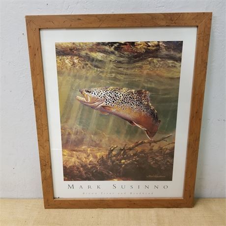 Framed Mark Sussinno Brown Trout Print - 18x22