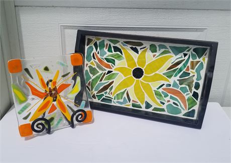 Hand Painted Plate Designer Plate & Mosaic Tray