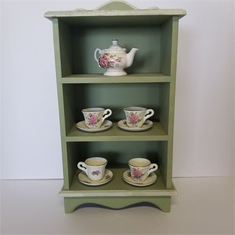 Antique Mini Tea Set & Display Shelf