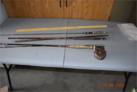 3 fly fishing poles 1 metal, bristol+shakespear