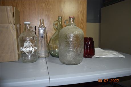 1/2 gallon Blondy's root beer jug and other bottles.