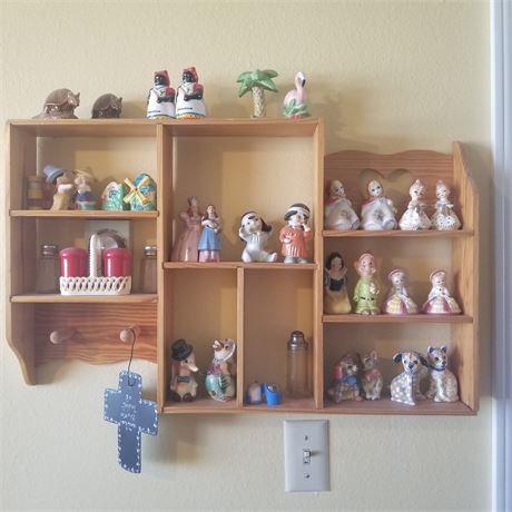 Curio Wood Shelf w/ Variety Collectible Figurines