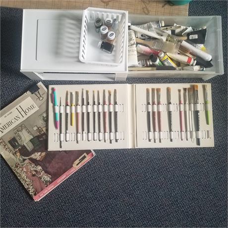 Storage Drawer w/ Assorted Brushes & Painting Supplies