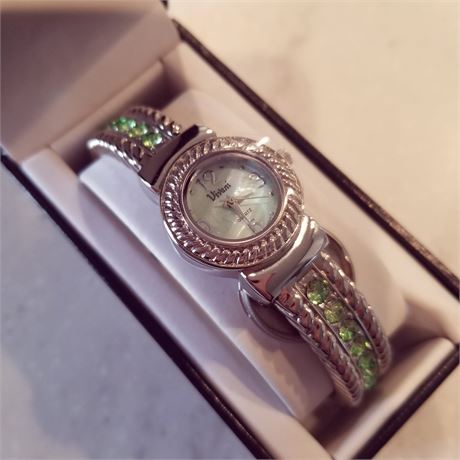 Vivani Ladies Silver Tone Green Crystal Watch