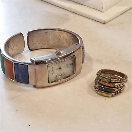 Matching Watch & Stacking Rings ..Sz Approx 6.5