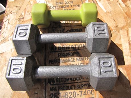 2- 10lb Hand Weights Plus Green Weight