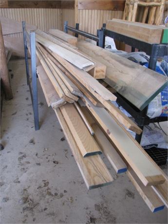 Oak and Other Misc Lumber...Includes Metal Shelving Unit