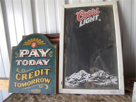 Pay Sign and Coors Chalk Board Sign