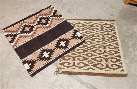 2 Woven Rugs - 34x34 (tan, brown)