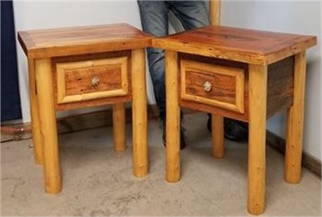 Custom Built Log Ranch Style Side Table w/ Storage - 23x20x39