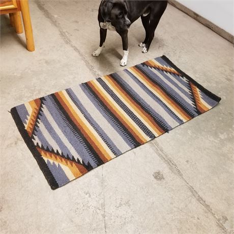 Woven Native American Rug - 64x31 (blue, black, blue, white)