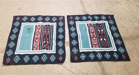 Pair of Woven Rugs - 34x34 (Navy, Turquoise)