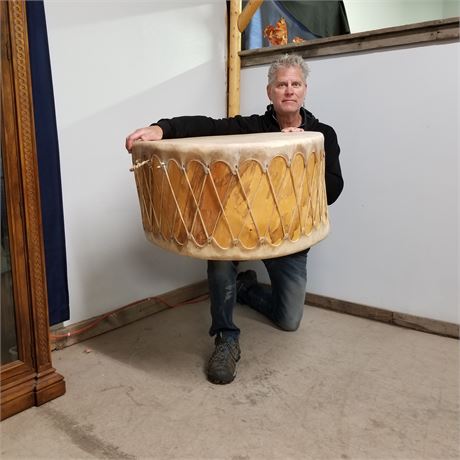 Handmade Drum w/ Glass to Use as a Table - 32x17