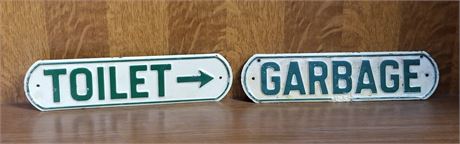 Vintage Metal Park Toilet & Garbage Signs - 10x3