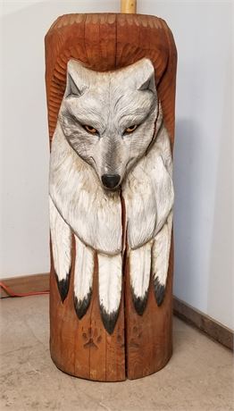 George Gulli (Victor, MT) Hand Carved White Wolf Totem - 18x48