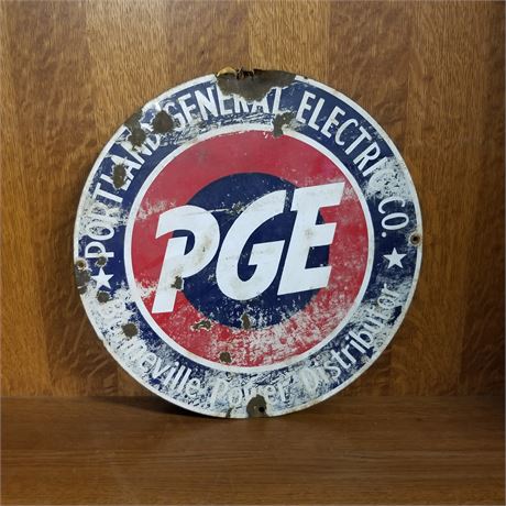 Vintage Metal Portland General Electric Sign - 14" Diameter