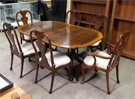 Nice Dining Room Table w/ Chairs, Leaves, Protector Cover, + Fabric for Chairs