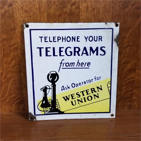 Vintage Metal Western Union Telegraphy Sign - 9x10