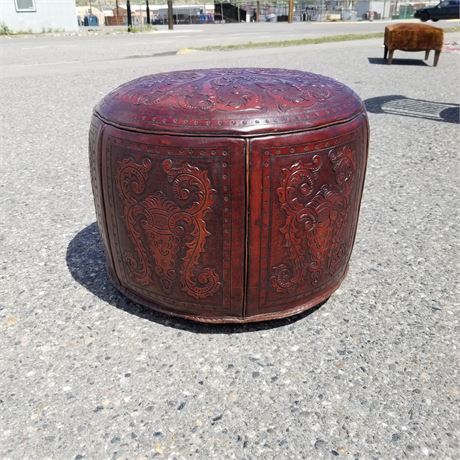 Tooled Leather Stool - 20x16