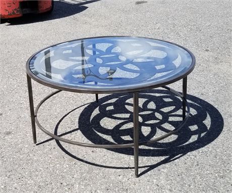 Glass Top Metal Round Coffee Table - 36" Diameter