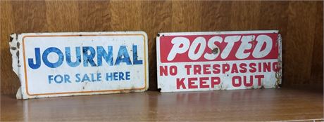 2 Vintage Metal Signs - 13x6