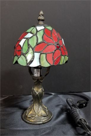 Vintage Mini Stained Glass & Brass Table Lamp 11"h