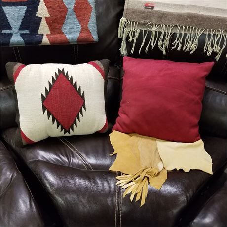 Native American Pillows - Woven & Deerskin