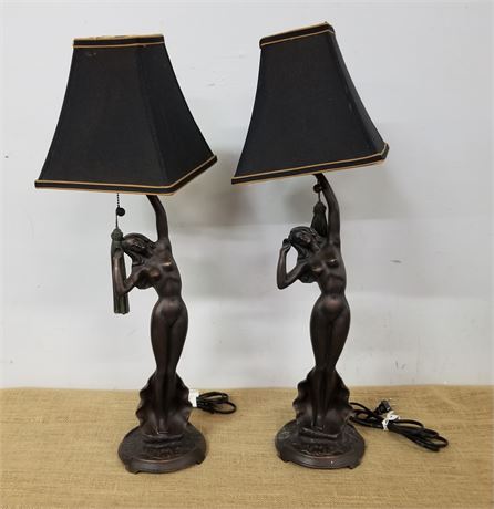 Bronze Nude Parlor Table Lamps - 28"h