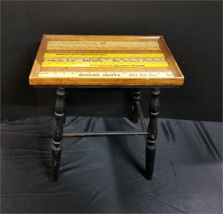 Vintage Yardstick Advertising Accent Table - 17x11x18