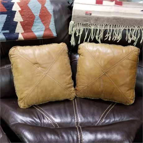 2 Leather Back Throw Pillows