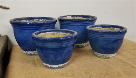 4 Blue Planting Pots