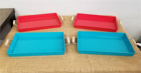 4 Metal Trays w/ Wood Handles 18x12