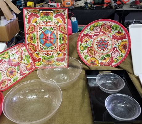 Assorted Patio/Outdoor Food Trays, Bowls, & Platters