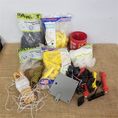 Assorted Wood & T Post Electric Fence Components & Wire