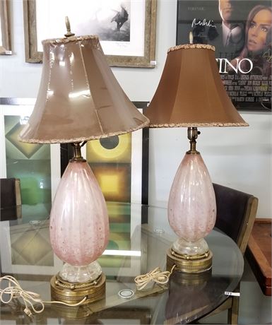 2 Vintage Glass Table Lamps - 32"h