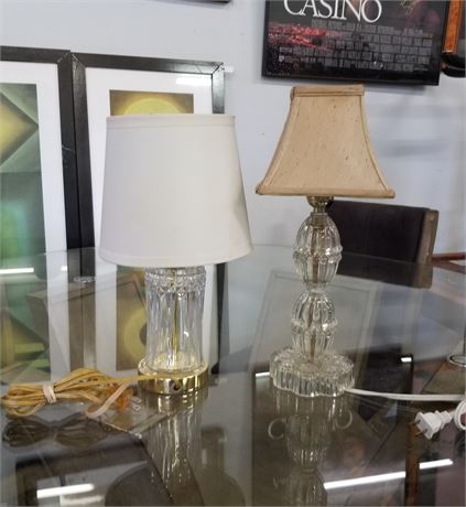 2 Clear Glass Table Lamps - 16"h