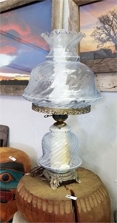 Vintage Hurricane Glass Table Lamp -27"h