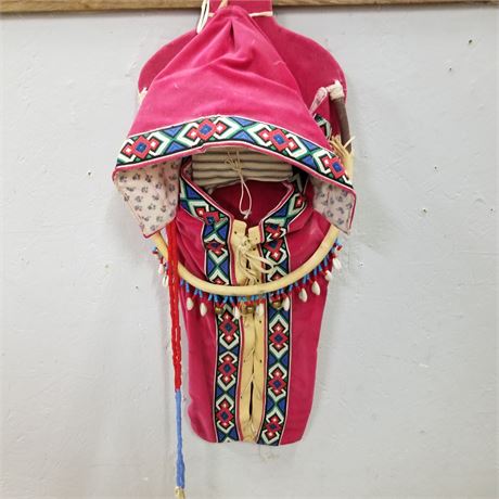 Native American Cradle Board - Pink w/ Blue