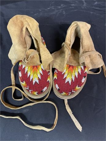 Beaded Native American Moccasins w/ Padded Soles