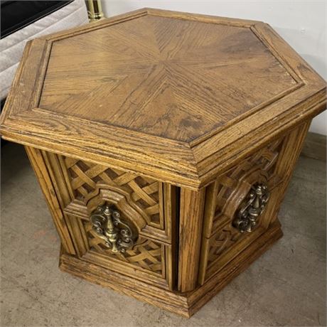 Hexagonal Wood End Table - Double Doors - 30" Diameter (20"h)