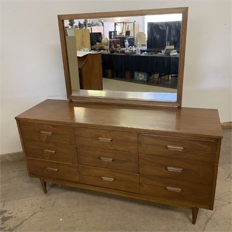 Mid Century Modern Retro Bedroom Dresser w/ Mirror  -  60x18x59