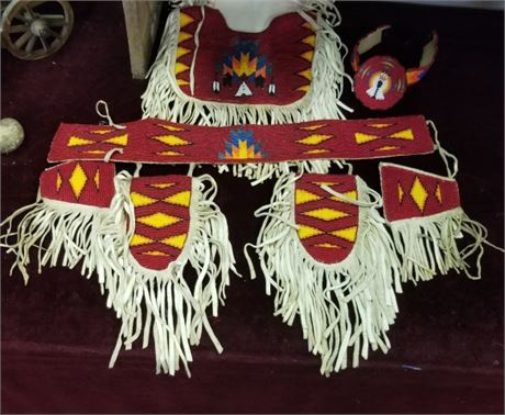 Native American Beaded Child's Buck Skin Breast Plate/Belt/Wrist Cuffs/Headband