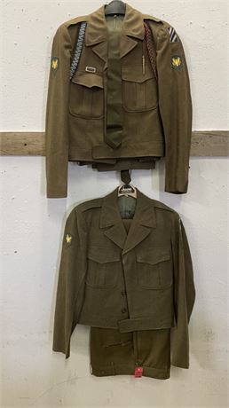 2 US Army Short Jacket Suits Circa 1951 & 1953 - 38 long w/ 32x31 Trousers