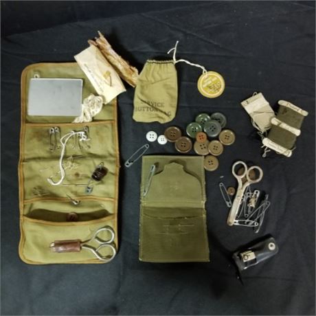 WWII Sewing Kits & Service Button Bag