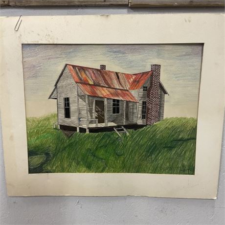 Signed and Matted Colored Pencil Drawing by Dave Reiter - 24x23