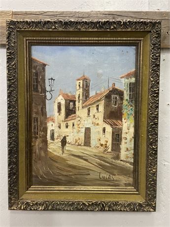 Painting Of City Scene (possibly artist Lucas Teixeira) in Ornate Frame - 25x22