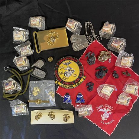 USMC Belt Buckle Dog Tags, Pins, etc.