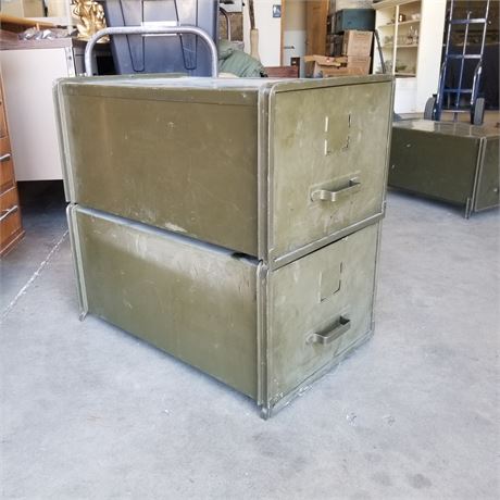 Pair of Vintage Military Metal Stacking File Cabinets - 26x16x13