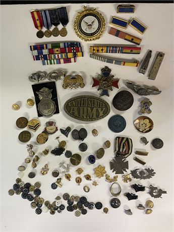 An Assortment of Pins, Ribbons, Medals and Such from Several Military Branches