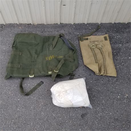 2 Military Transport Bags & a Parachute